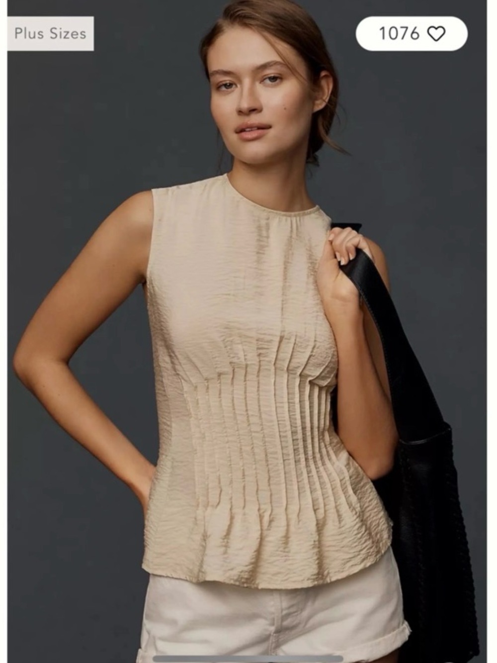 Anthropologie Light Beige Pleated Sleeveless Tank